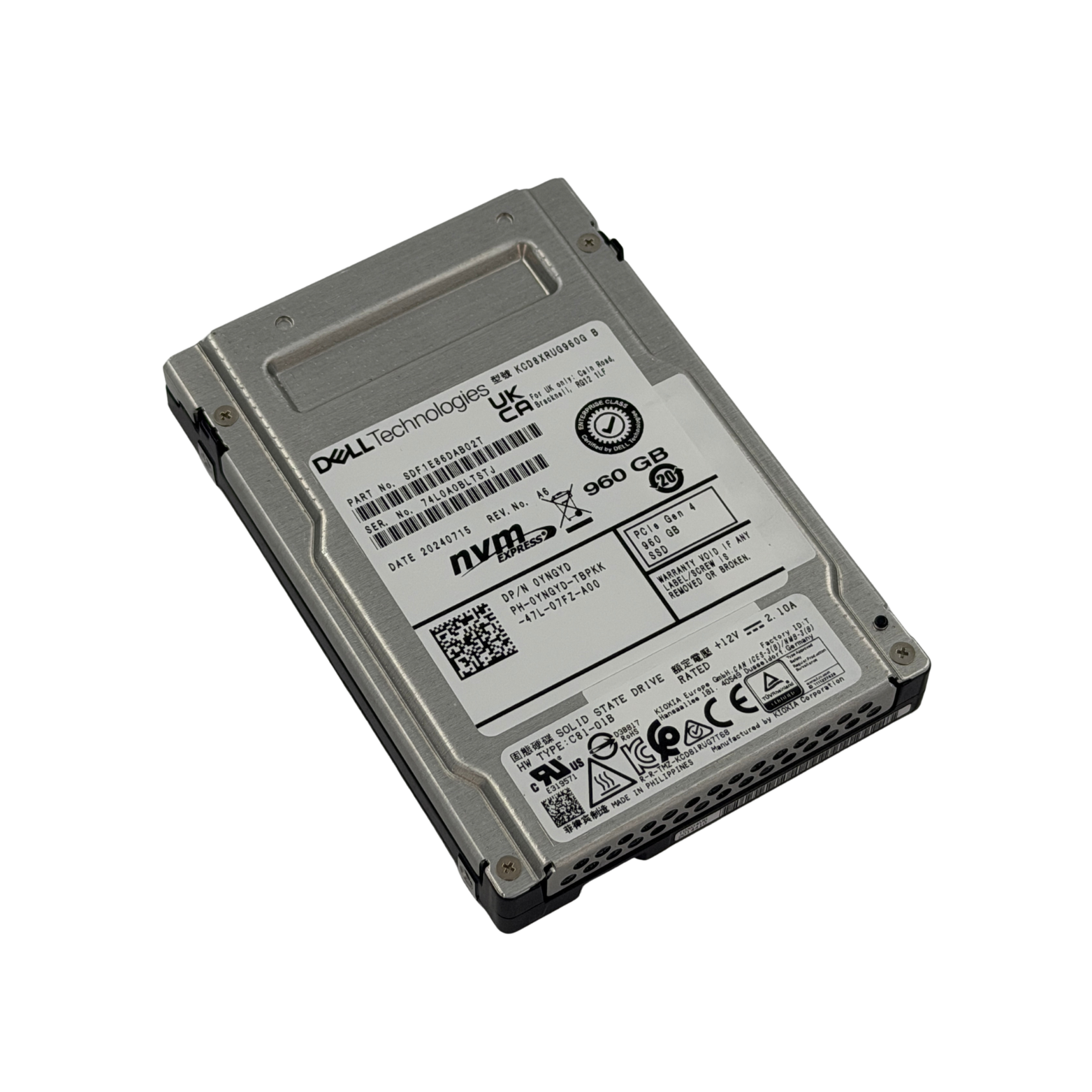 YNGYD DELL KNOXIA CD8-R 960G NVME SSD (SDF1E86DAB02T) (REF) (Inc 20% VAT)