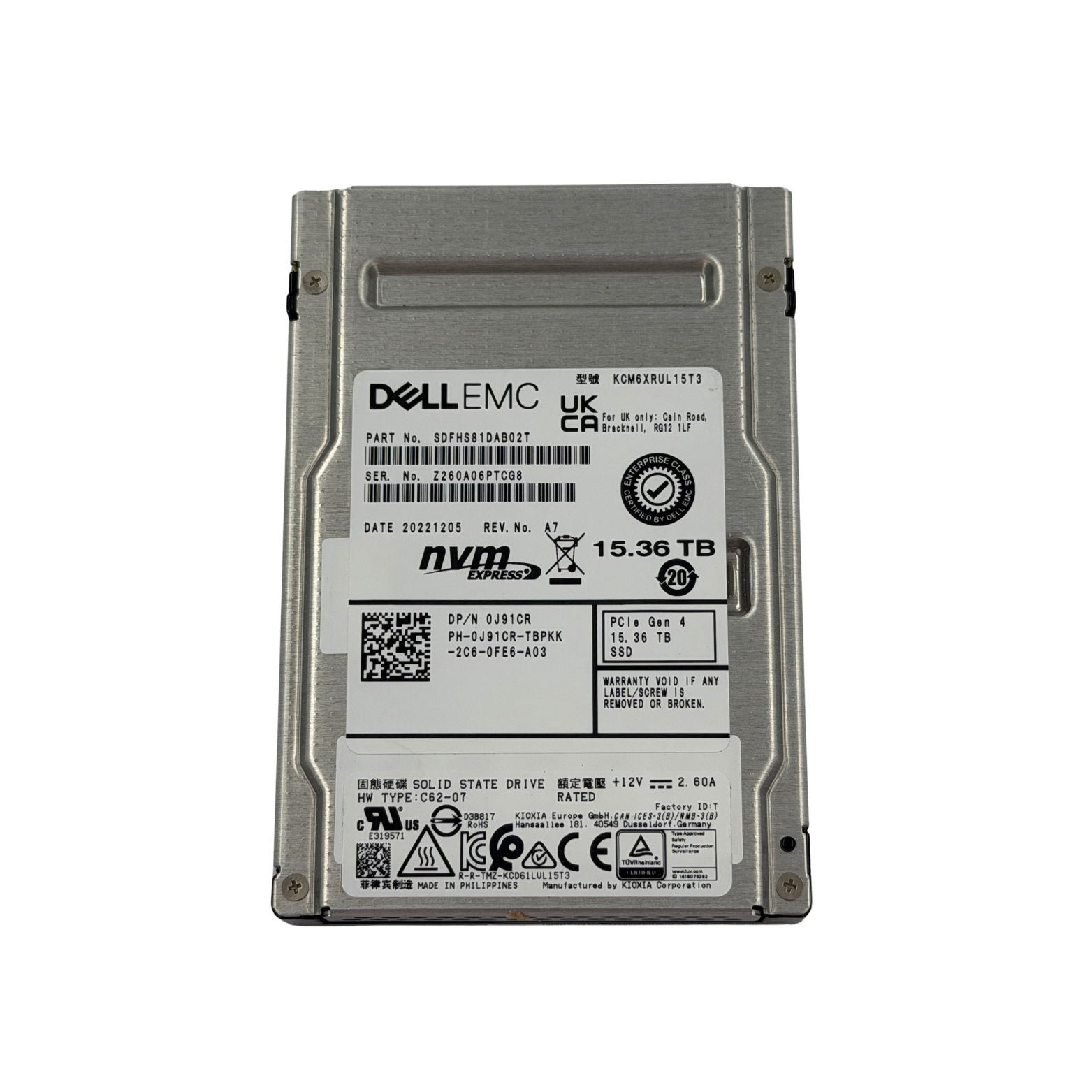 J91CR DELL KNOXIA CM6-R 15.36TB NVME SSD  (SDFHS81DAB02T) (REF) Inc 20% VAT