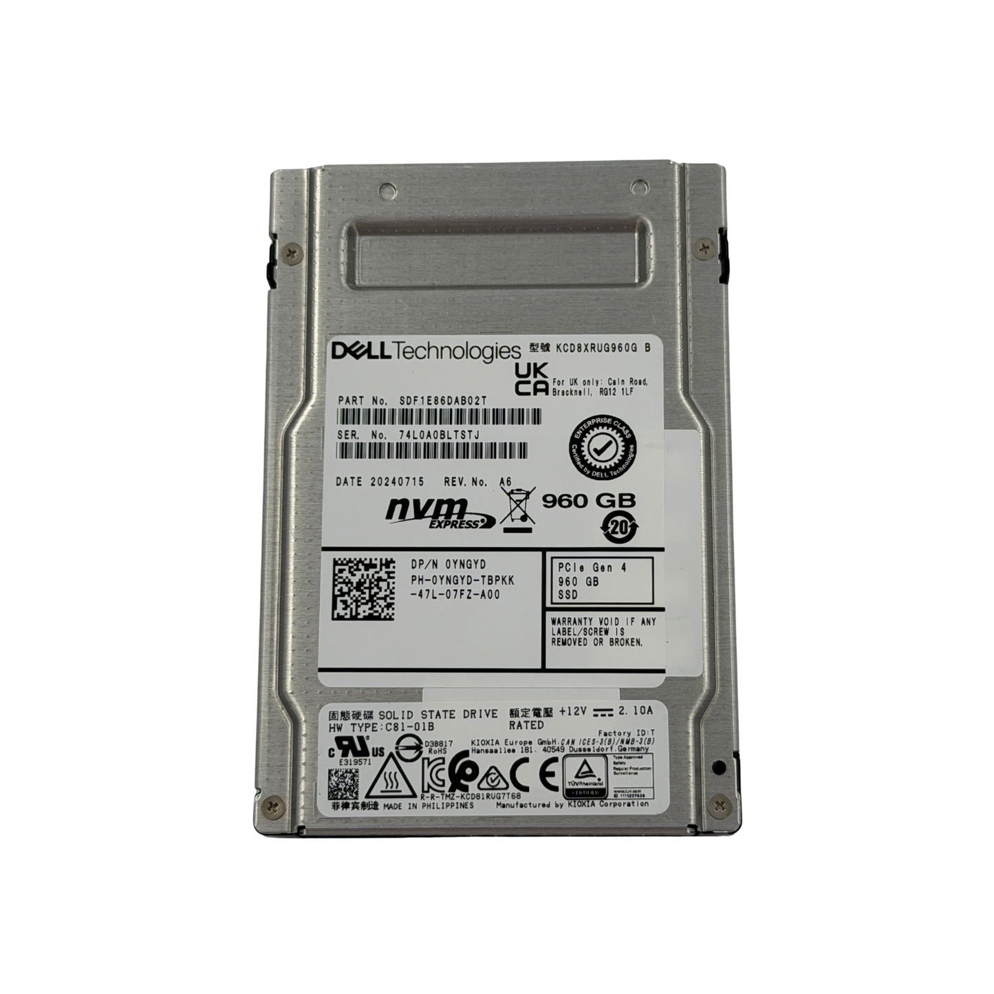 YNGYD DELL KNOXIA CD8-R 960G NVME SSD (SDF1E86DAB02T) (REF) (Inc 20% VAT)
